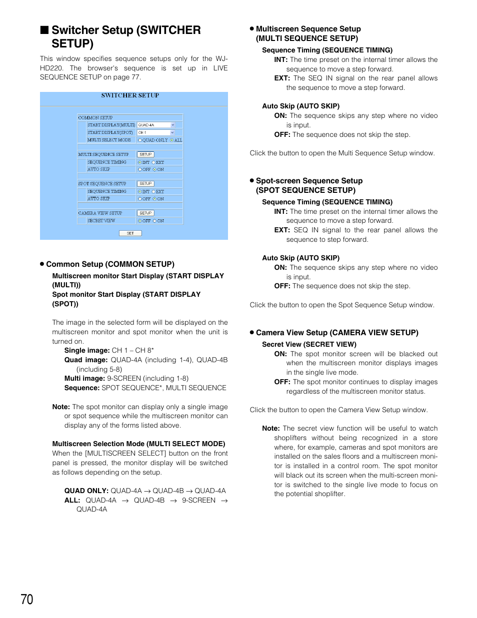 Switcher setup (switcher setup) | Panasonic WJ-HD220 User Manual | Page 70 / 103