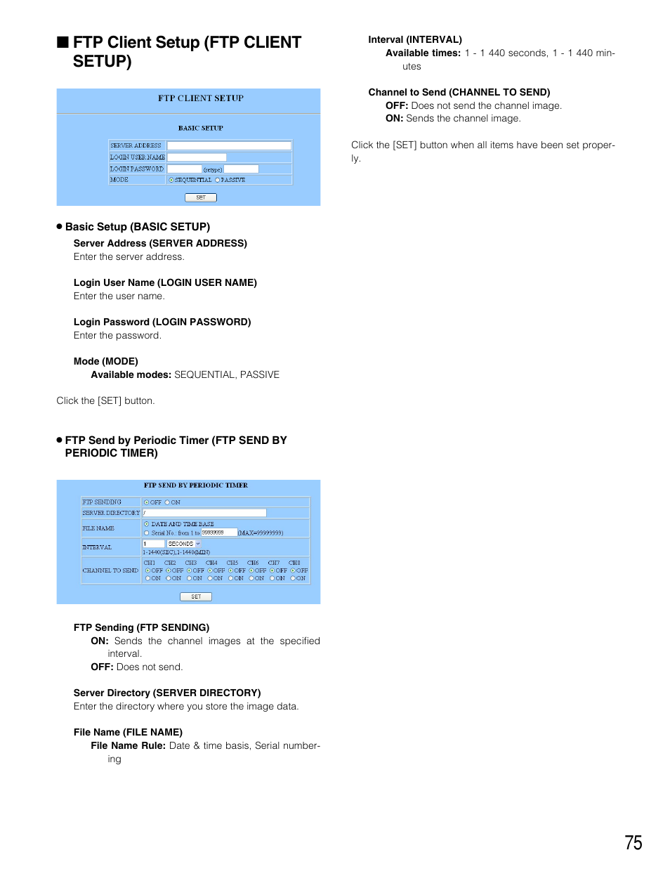 Ftp client setup (ftp client setup) | Panasonic WJ-HD220 User Manual | Page 75 / 103
