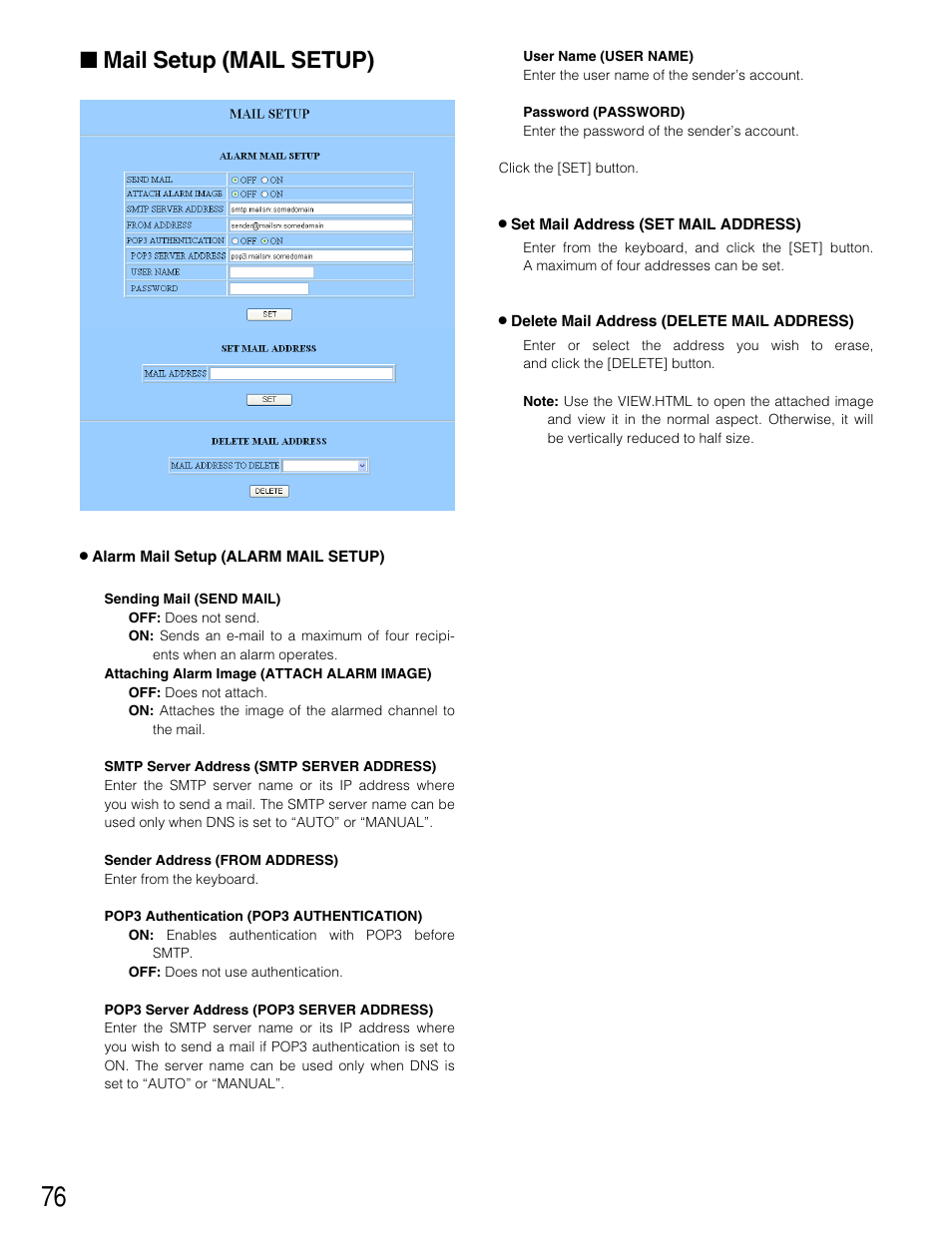 Mail setup (mail setup) | Panasonic WJ-HD220 User Manual | Page 76 / 103