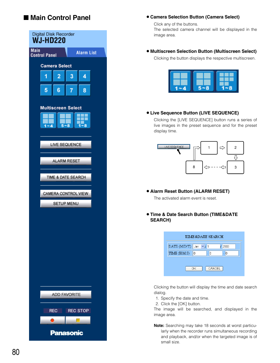Main control panel | Panasonic WJ-HD220 User Manual | Page 80 / 103