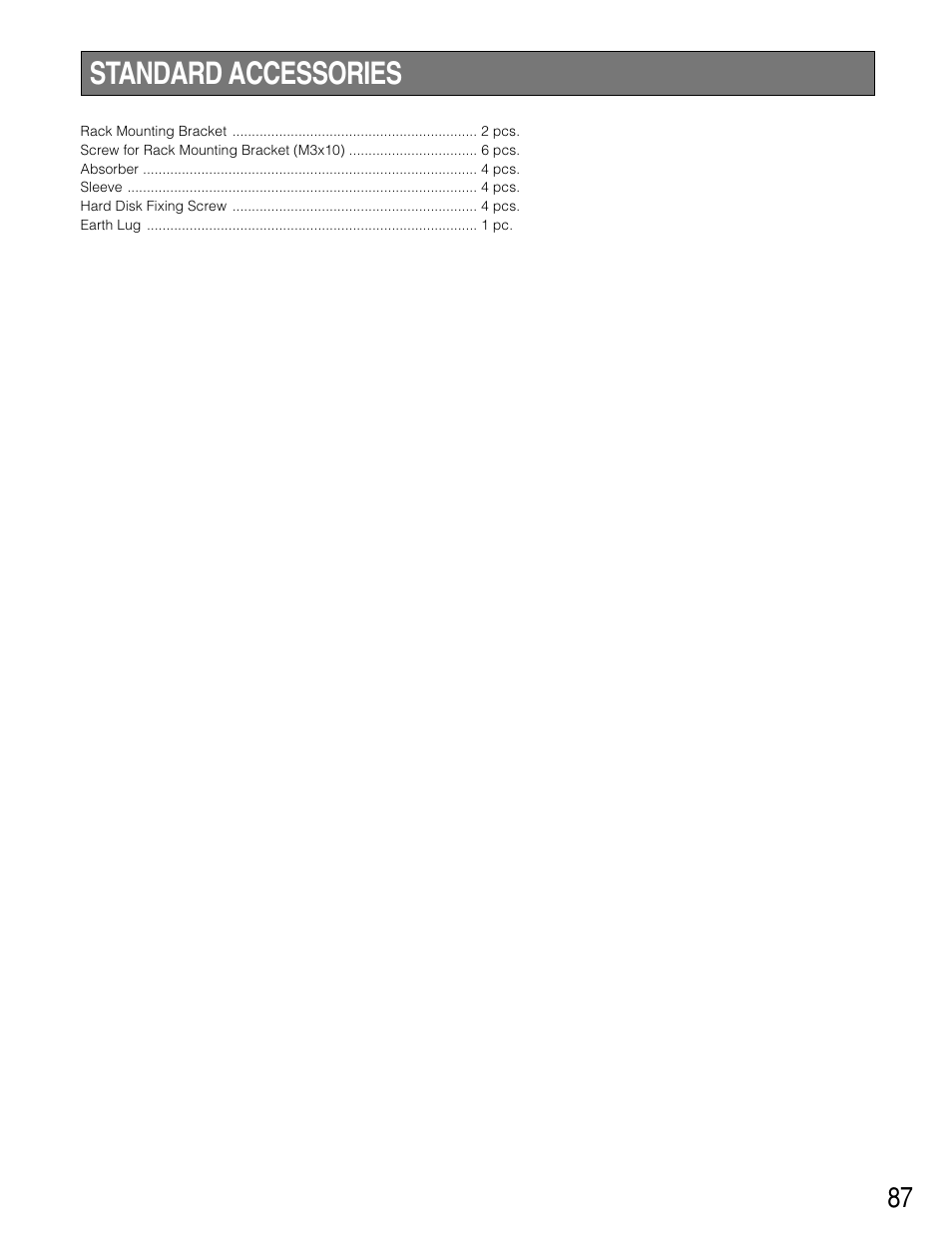 Standard accessories | Panasonic WJ-HD220 User Manual | Page 87 / 103