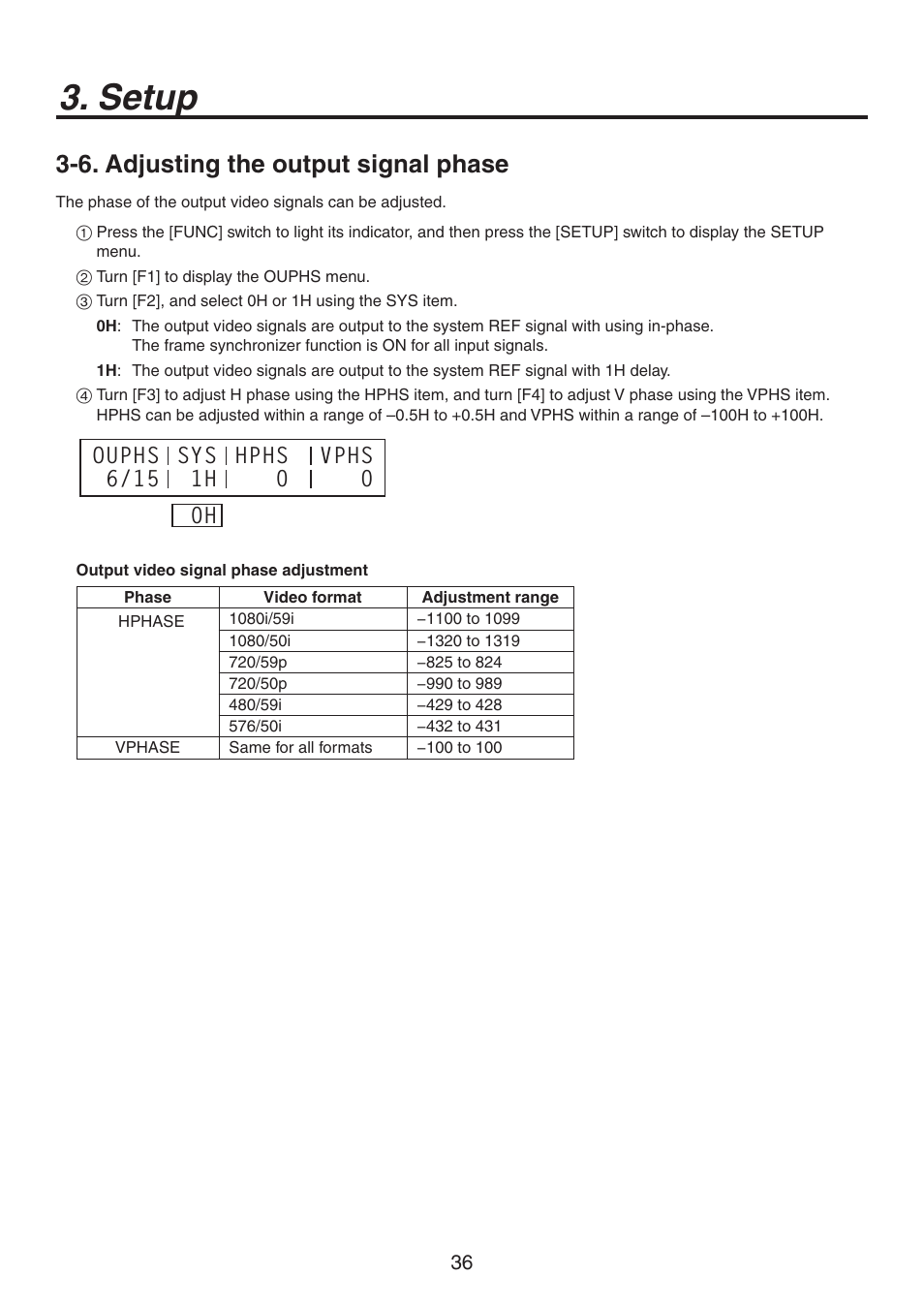 Setup, 6. adjusting the output signal phase | Panasonic AV-HS300G User Manual | Page 10 / 20