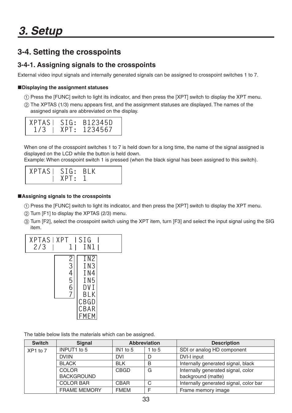 Setup, 4. setting the crosspoints | Panasonic AV-HS300G User Manual | Page 7 / 20