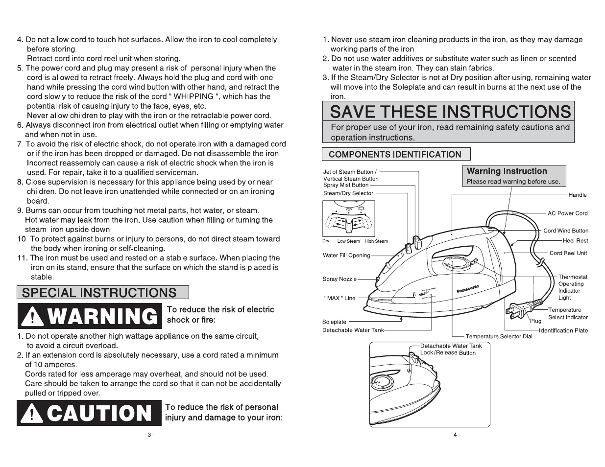 Awarning, A caution, Save these instructions | Special instructions | Panasonic NI-C55SR User Manual | Page 2 / 6