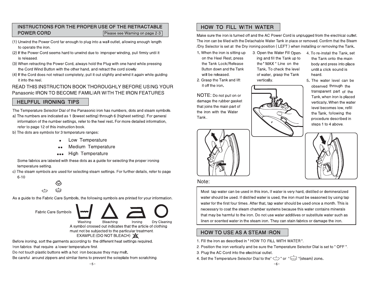 How to fill with water, Note | Panasonic NI-C55SR User Manual | Page 3 / 6