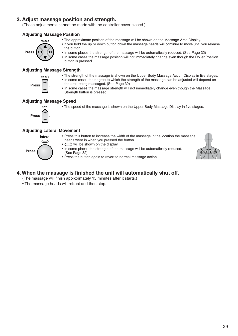 Adjust massage position and strength | Panasonic EP322 User Manual | Page 31 / 41