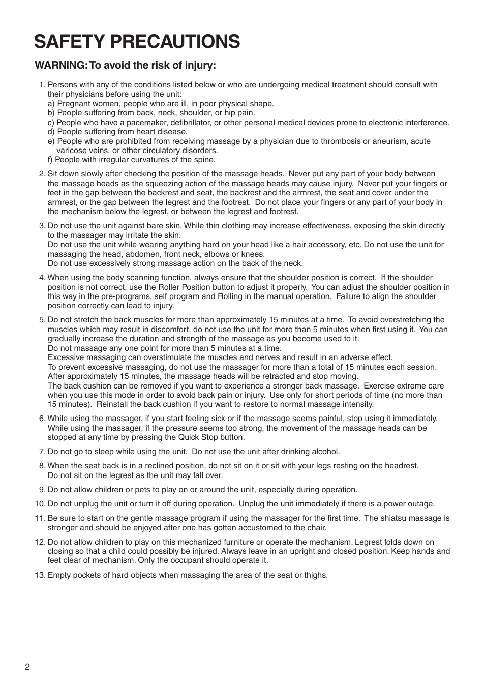 Safety precautions | Panasonic EP322 User Manual | Page 4 / 41