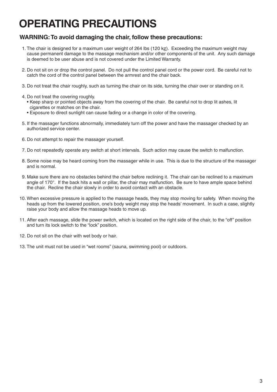 Operating precautions | Panasonic EP322 User Manual | Page 5 / 41