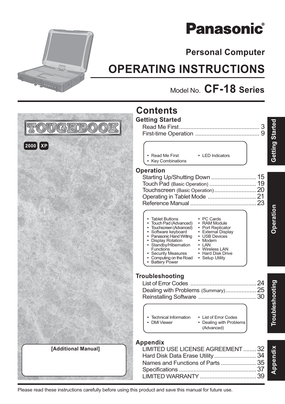 Panasonic CF-18 Series User Manual | 44 pages