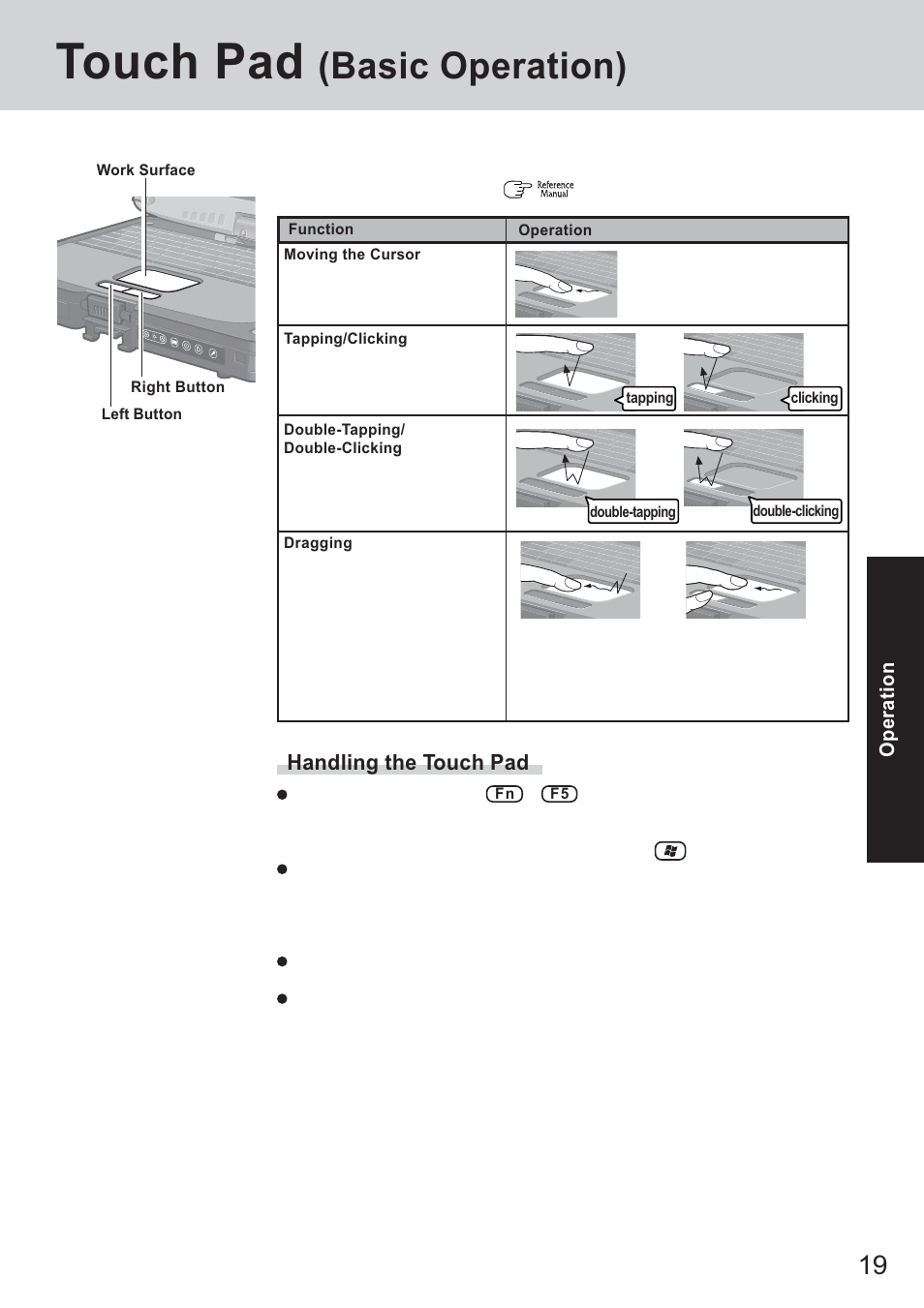 Touch pad, Basic operation) | Panasonic CF-18 Series User Manual | Page 19 / 44