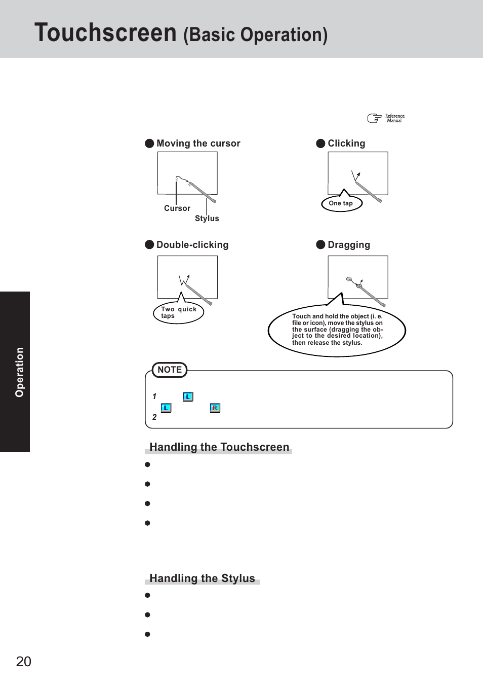 Touchscreen, Basic operation) | Panasonic CF-18 Series User Manual | Page 20 / 44