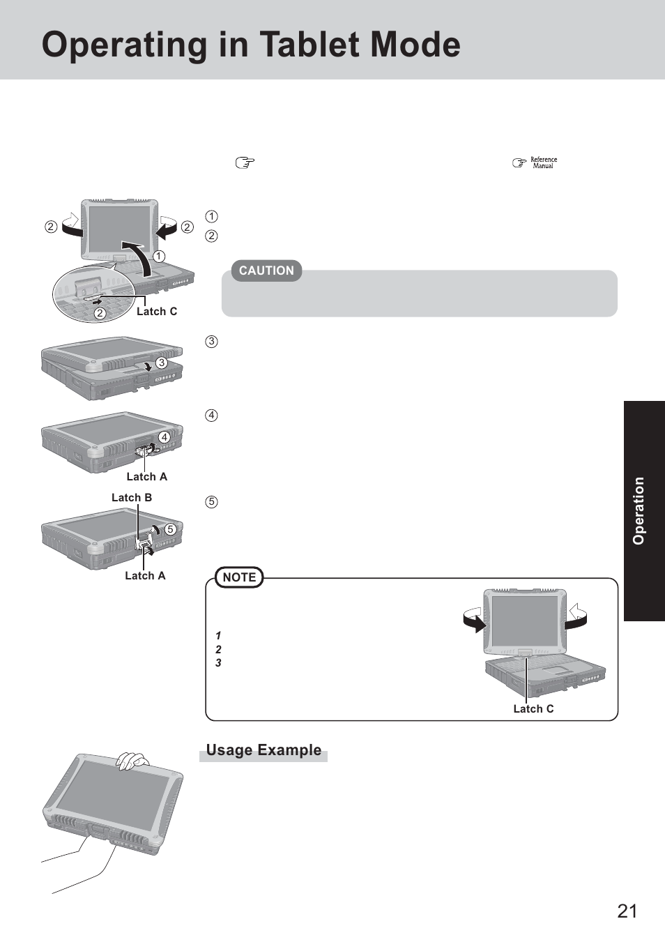Operating in tablet mode, Usage example | Panasonic CF-18 Series User Manual | Page 21 / 44