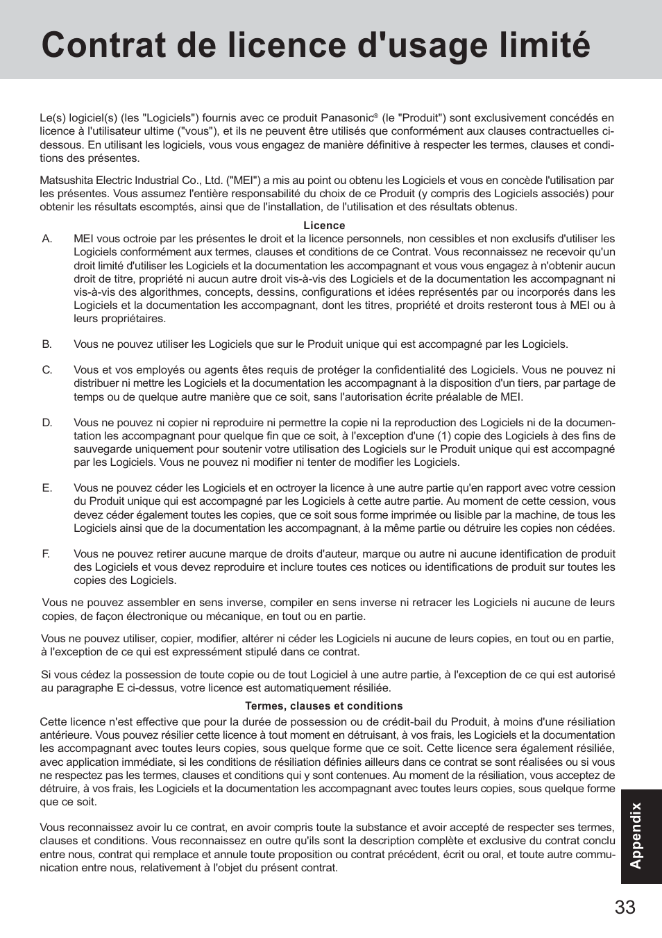 Contrat de licence d'usage limité | Panasonic CF-18 Series User Manual | Page 33 / 44