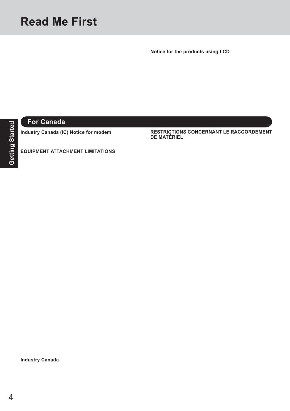 Read me first, For canada | Panasonic CF-18 Series User Manual | Page 4 / 44