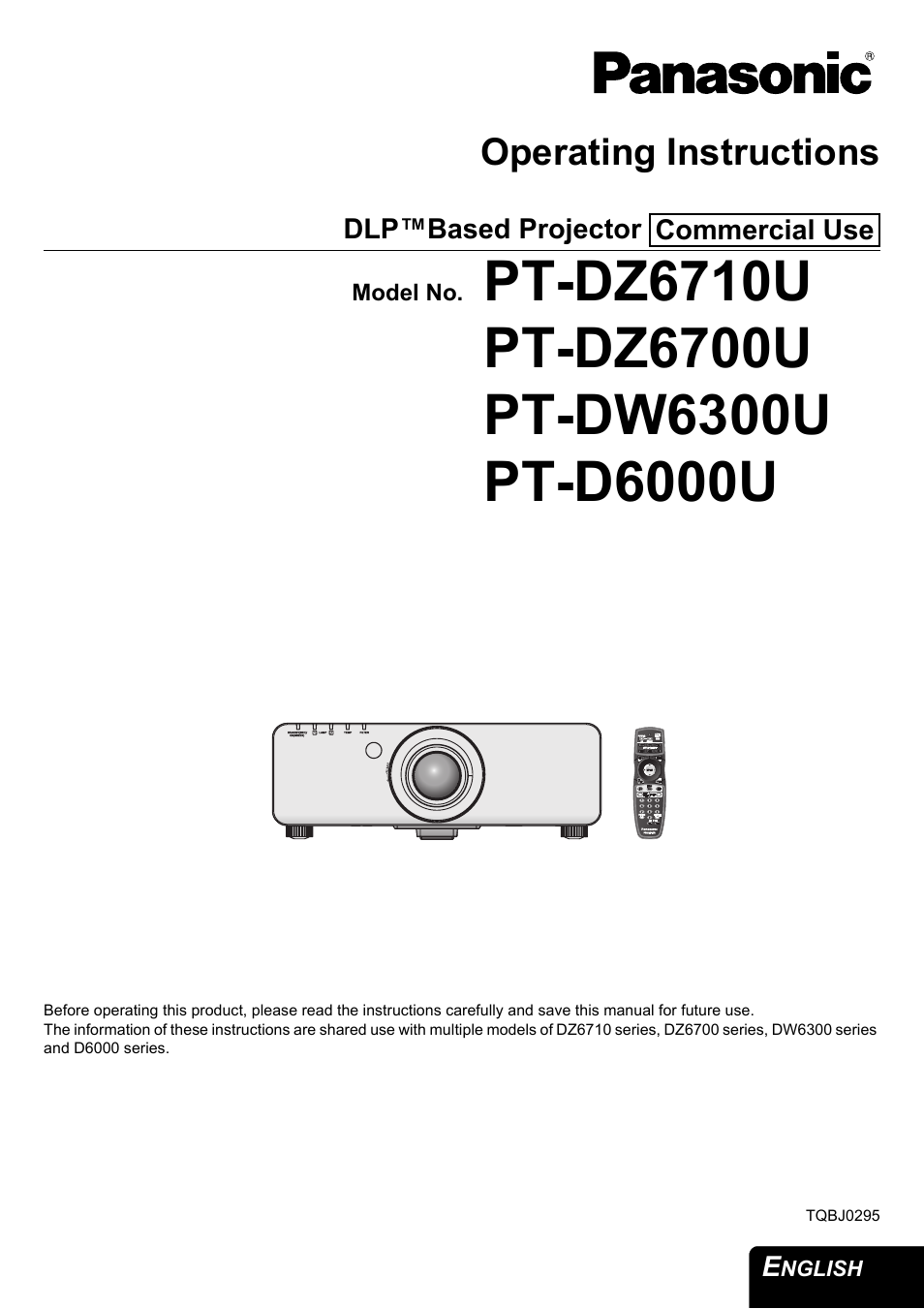 Panasonic DLP PT-D6000U User Manual | 50 pages