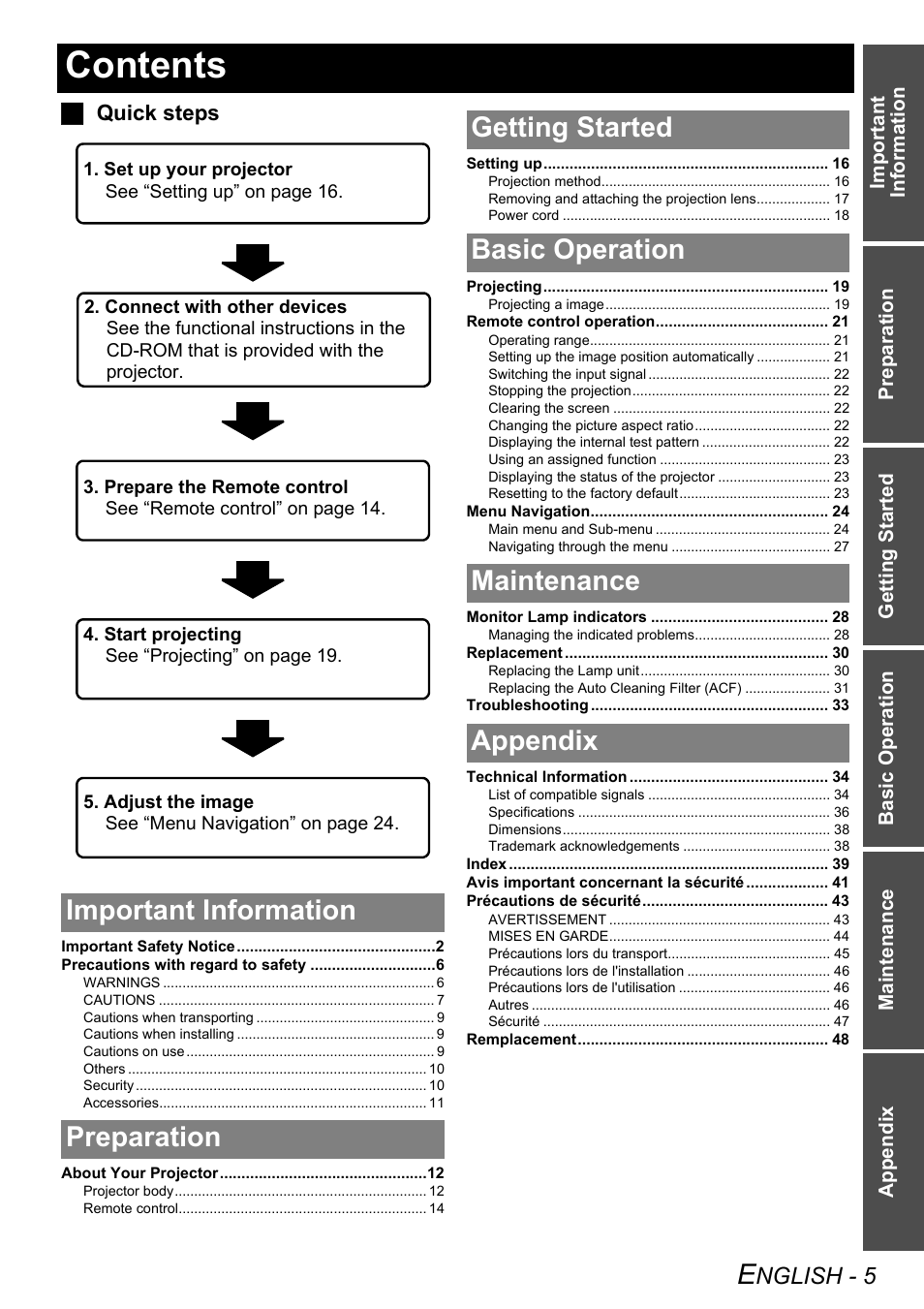 Panasonic DLP PT-D6000U User Manual | Page 5 / 50