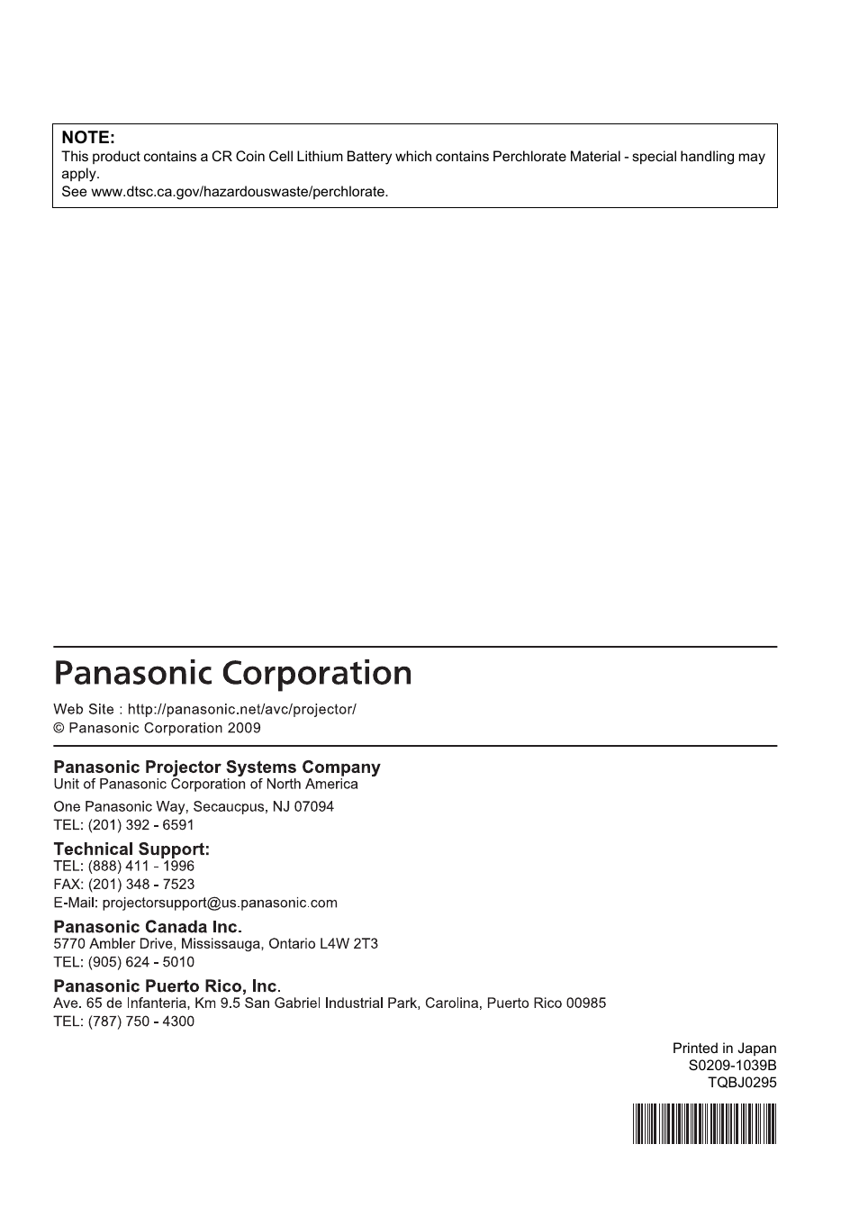Panasonic DLP PT-D6000U User Manual | Page 50 / 50