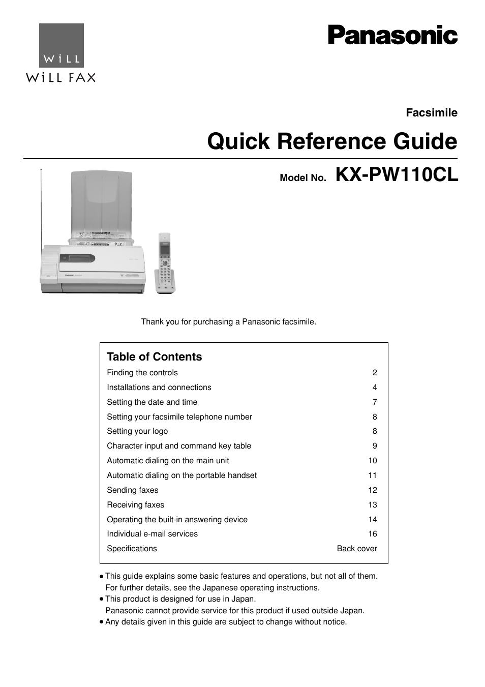 Panasonic KX-PW110CL User Manual | 20 pages