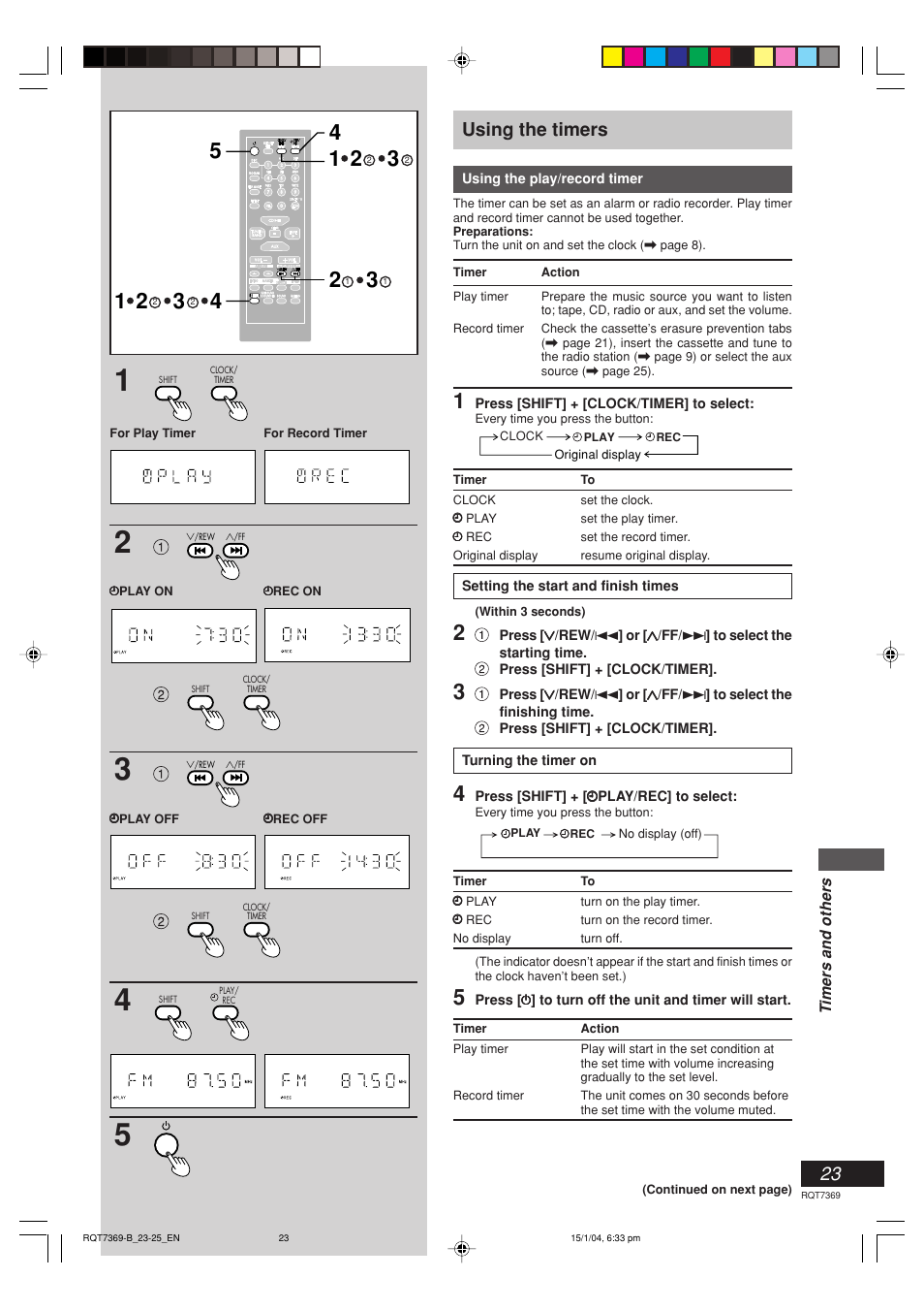 Using the timers | Panasonic SCPM19 User Manual | Page 23 / 28