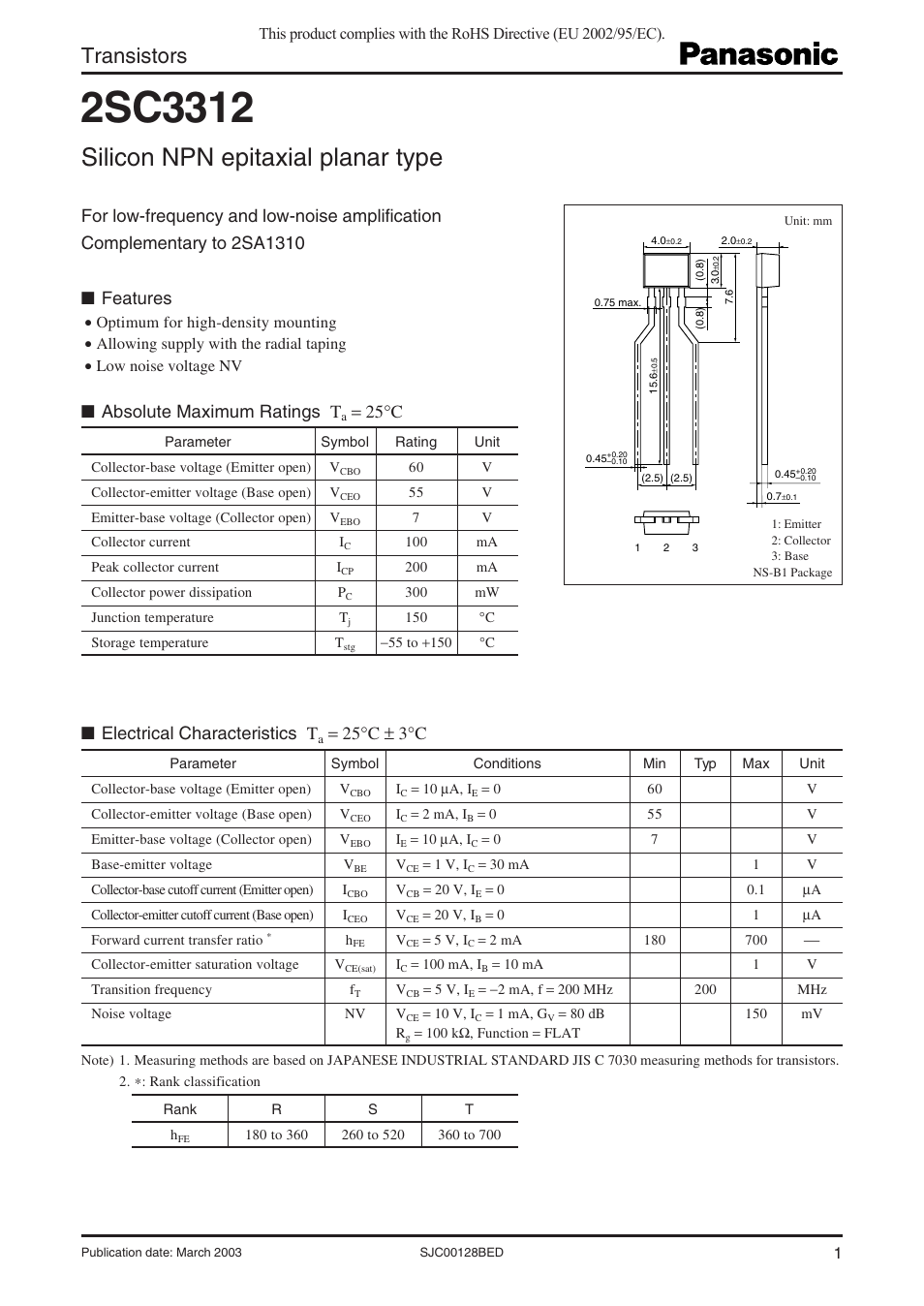 Panasonic 2SC3312 User Manual | 3 pages