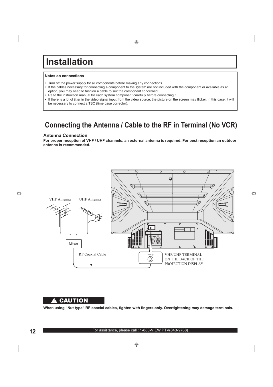 Installation, Caution | Panasonic PT-60LC13 User Manual | Page 12 / 80