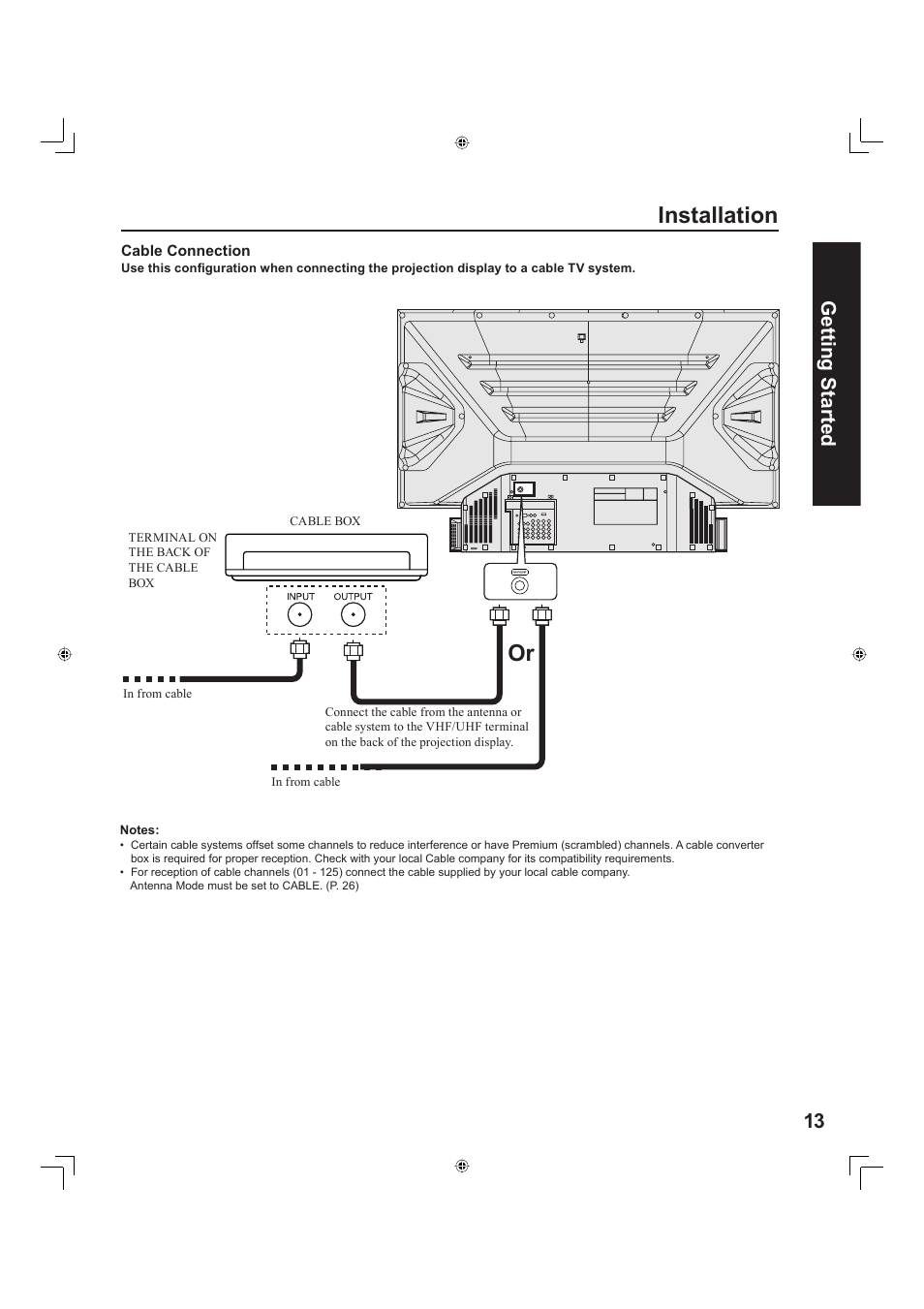 Or installation, 13 getting start ed | Panasonic PT-60LC13 User Manual | Page 13 / 80