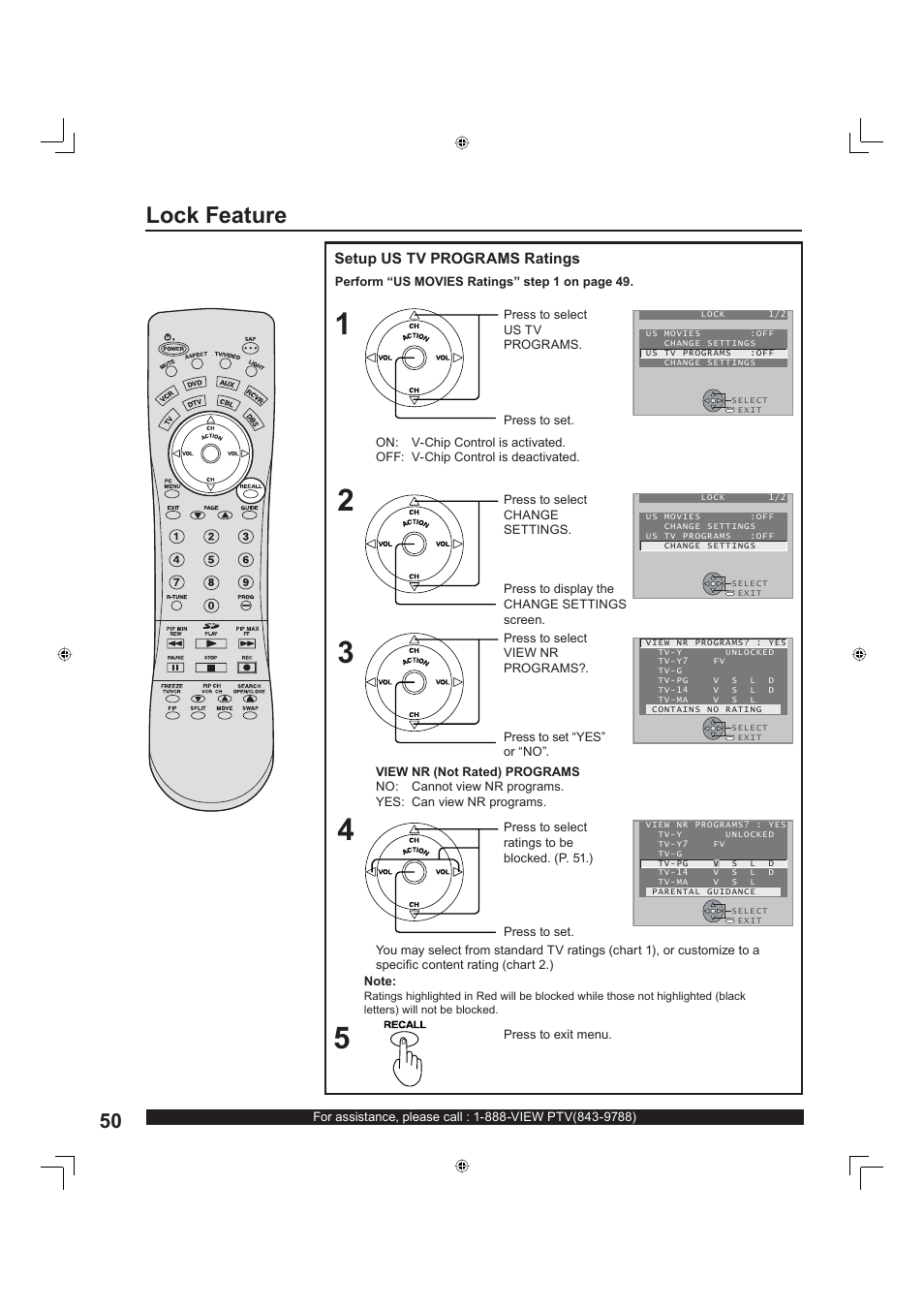 Lock feature | Panasonic PT-60LC13 User Manual | Page 50 / 80