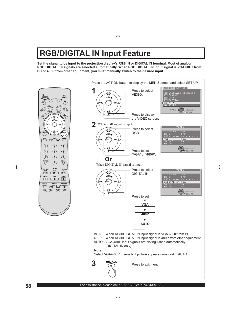 Rgb/digital in input feature | Panasonic PT-60LC13 User Manual | Page 58 / 80