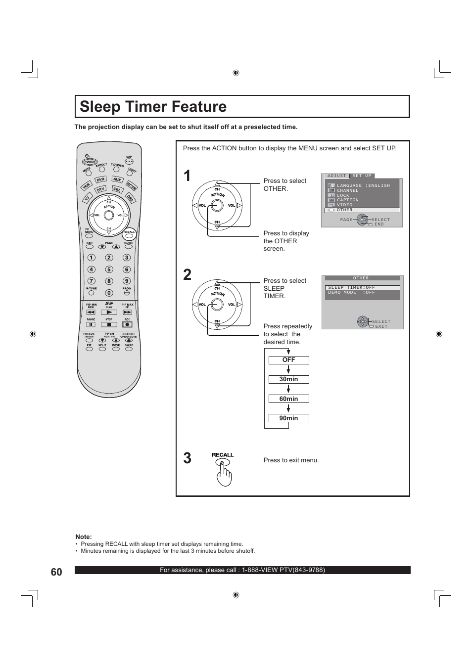 Sleep timer feature | Panasonic PT-60LC13 User Manual | Page 60 / 80