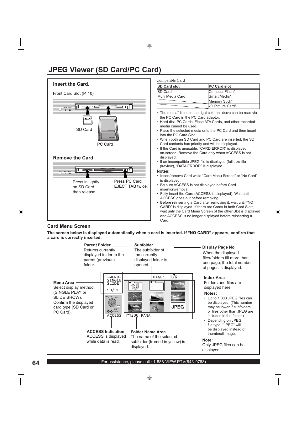 Jpeg viewer (sd card/pc card) | Panasonic PT-60LC13 User Manual | Page 64 / 80