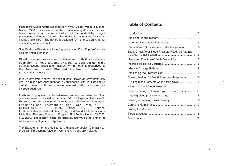 Panasonic EW3003 User Manual | Page 2 / 11