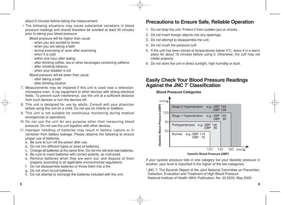 Precautions to ensure safe, reliable operation, Classification | Panasonic EW3003 User Manual | Page 4 / 11