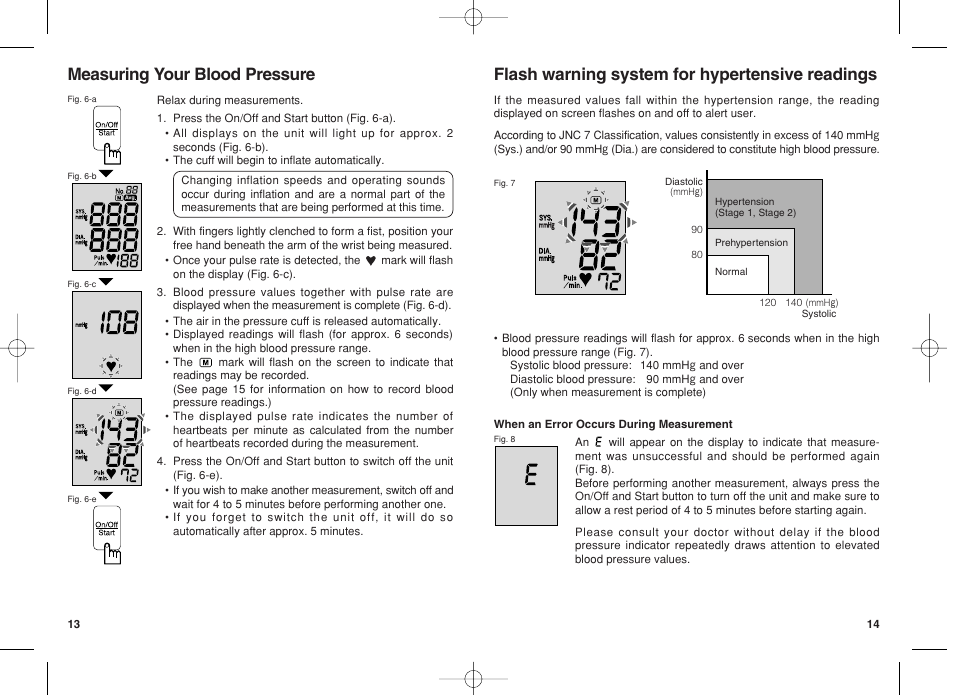 Measuring your blood pressure, Flash warning system for hypertensive readings | Panasonic EW3003 User Manual | Page 8 / 11