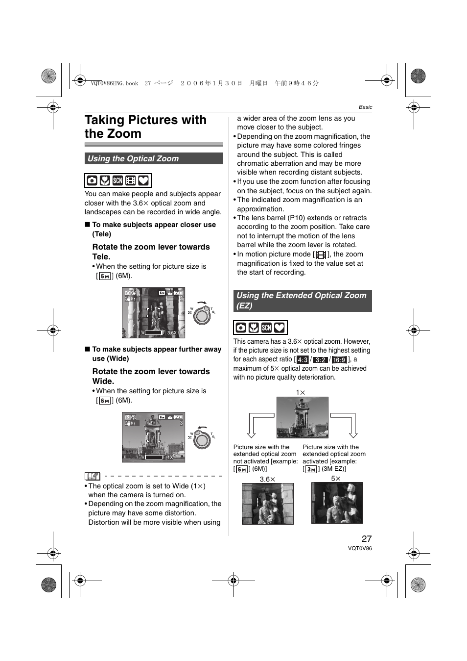 Taking pictures with the zoom | Panasonic DMC-FX01 User Manual | Page 27 / 116