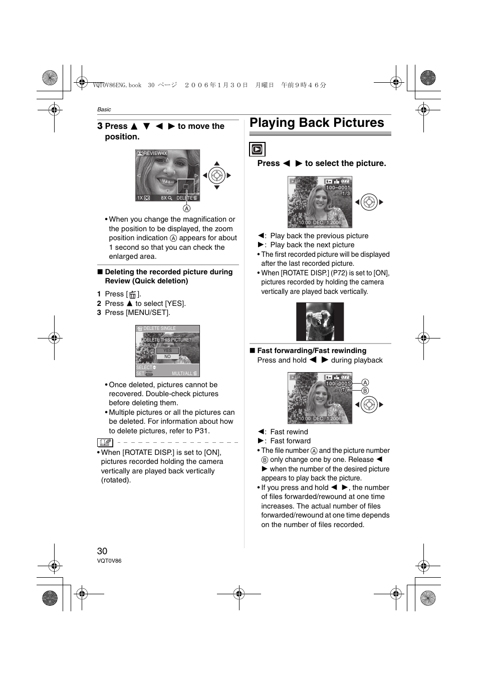 Playing back pictures | Panasonic DMC-FX01 User Manual | Page 30 / 116