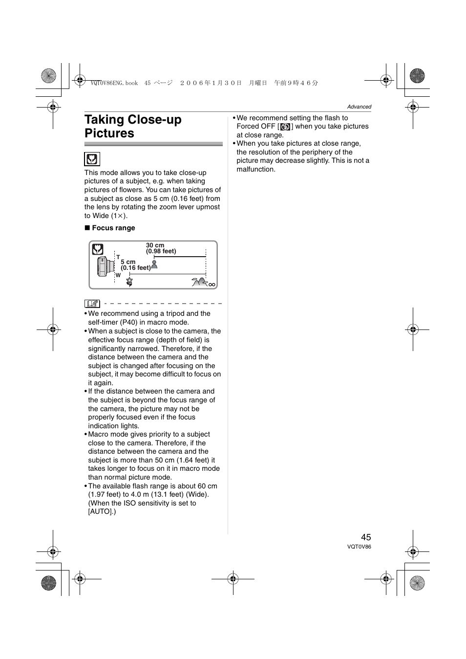 Taking close-up pictures | Panasonic DMC-FX01 User Manual | Page 45 / 116