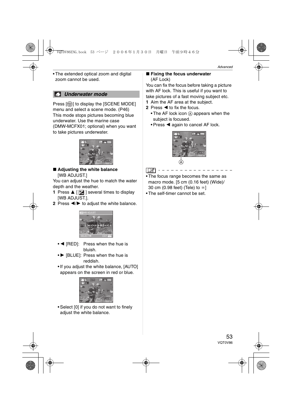 Underwater mode | Panasonic DMC-FX01 User Manual | Page 53 / 116