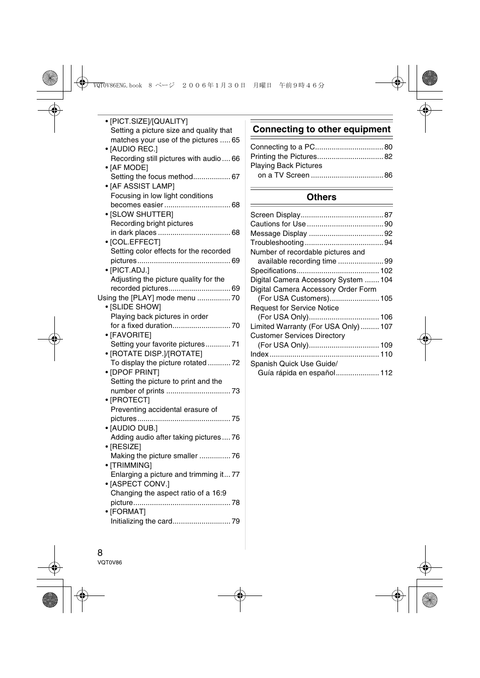 Connecting to other equipment, Others | Panasonic DMC-FX01 User Manual | Page 8 / 116