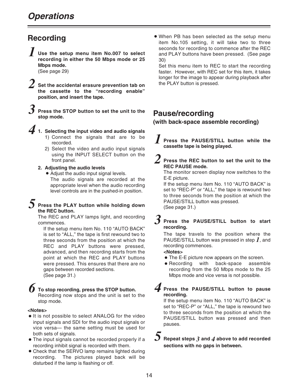 Operations | Panasonic AJ- DCP User Manual | Page 14 / 44