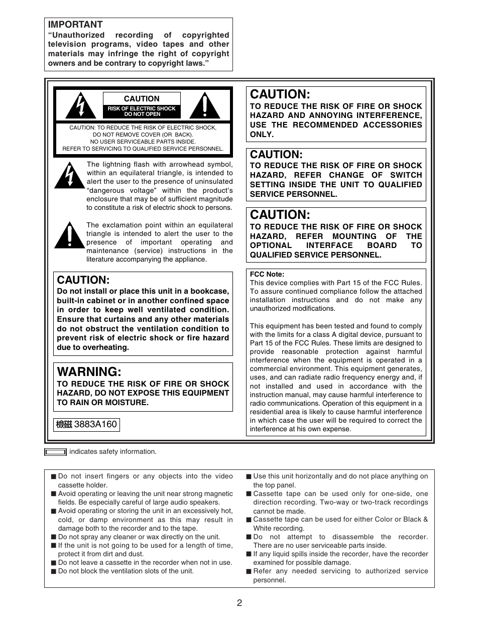 Warning, Caution | Panasonic AJ- DCP User Manual | Page 2 / 44