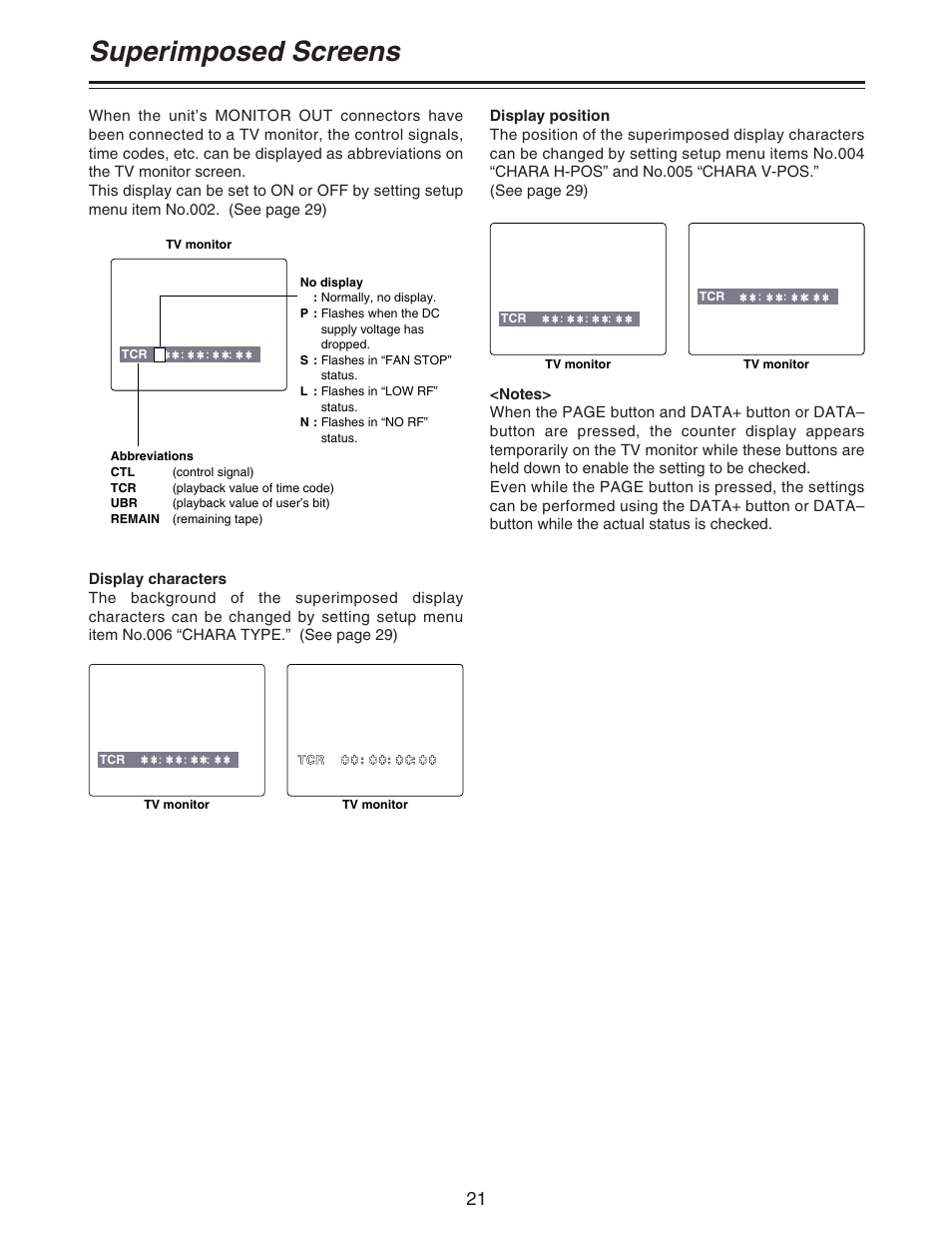 Superimposed screens | Panasonic AJ- DCP User Manual | Page 21 / 44