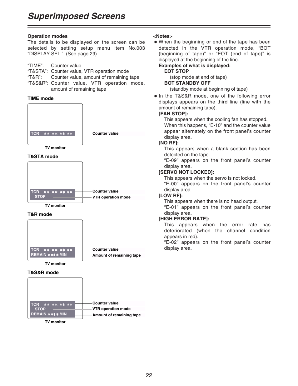 Superimposed screens | Panasonic AJ- DCP User Manual | Page 22 / 44