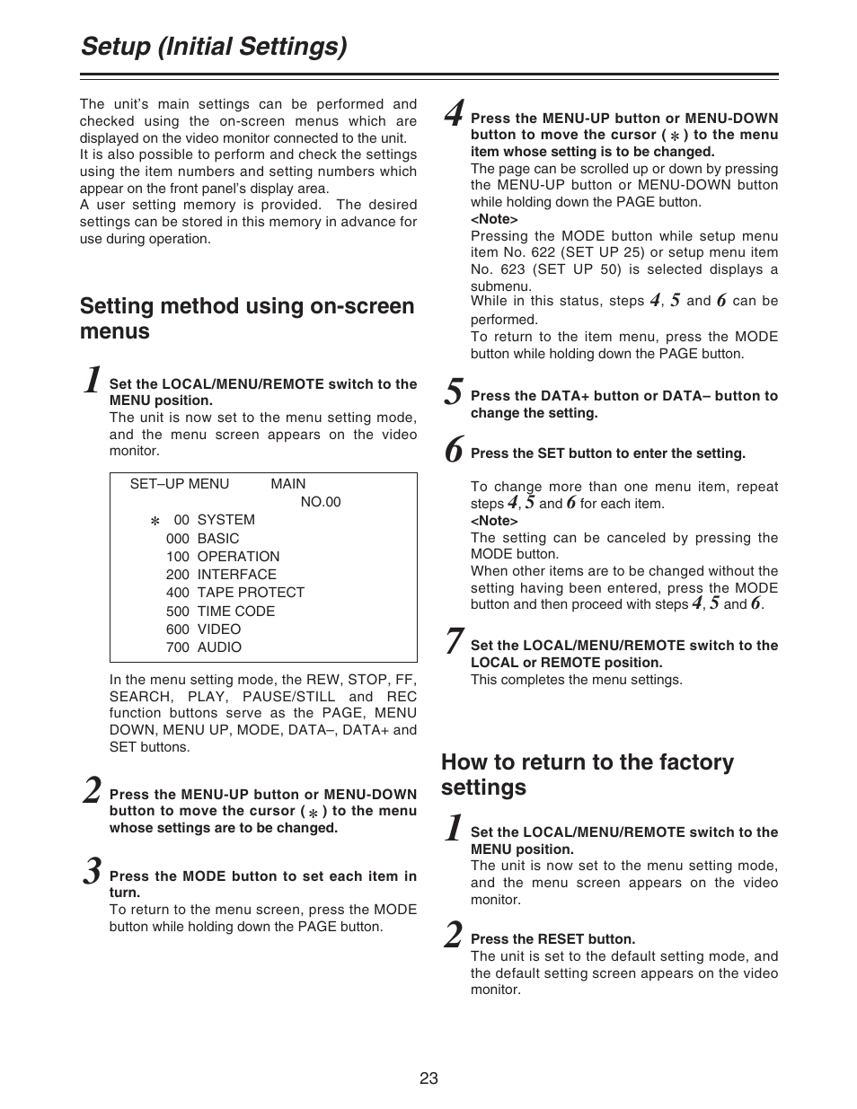 Setup (initial settings) | Panasonic AJ- DCP User Manual | Page 23 / 44