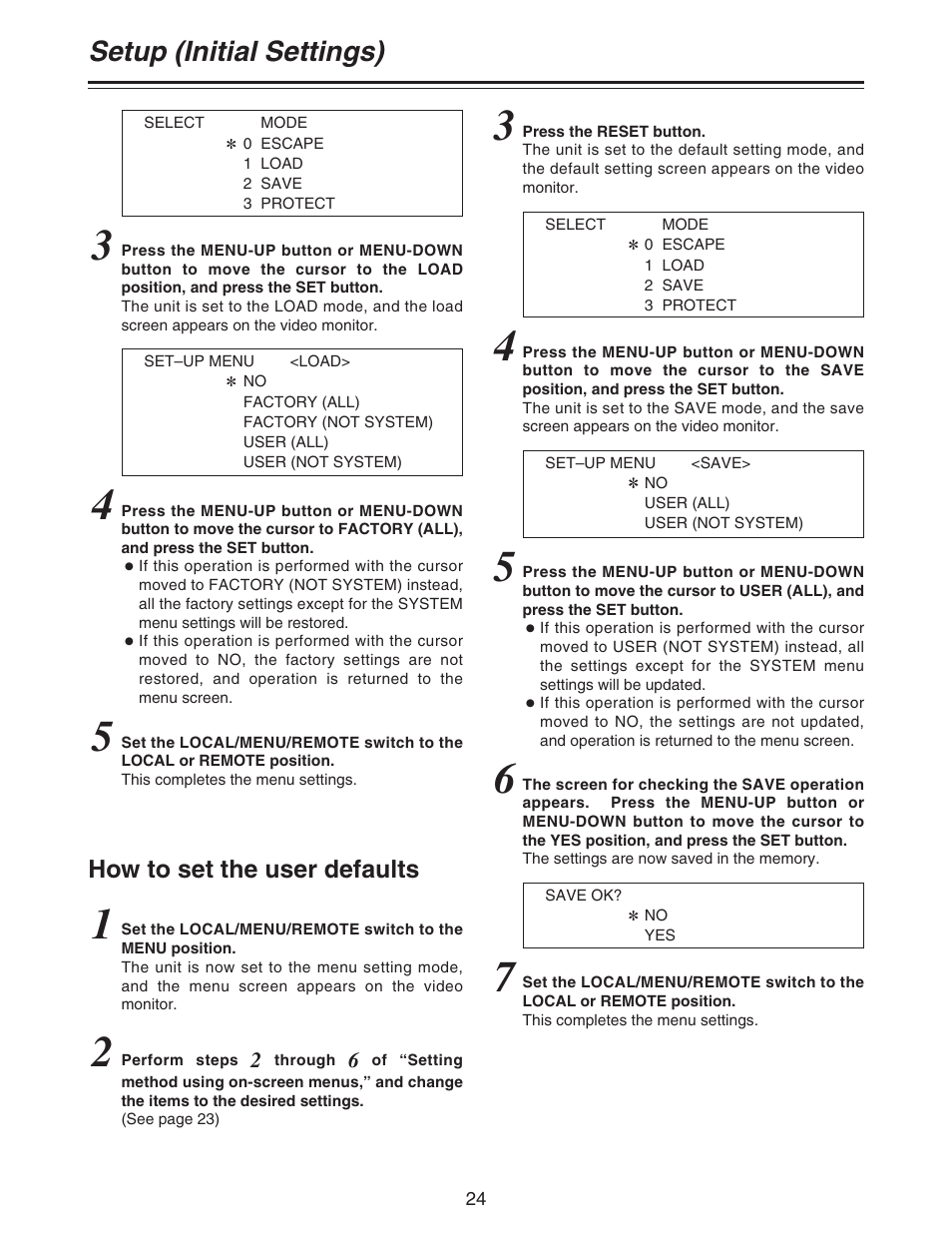 Setup (initial settings) | Panasonic AJ- DCP User Manual | Page 24 / 44