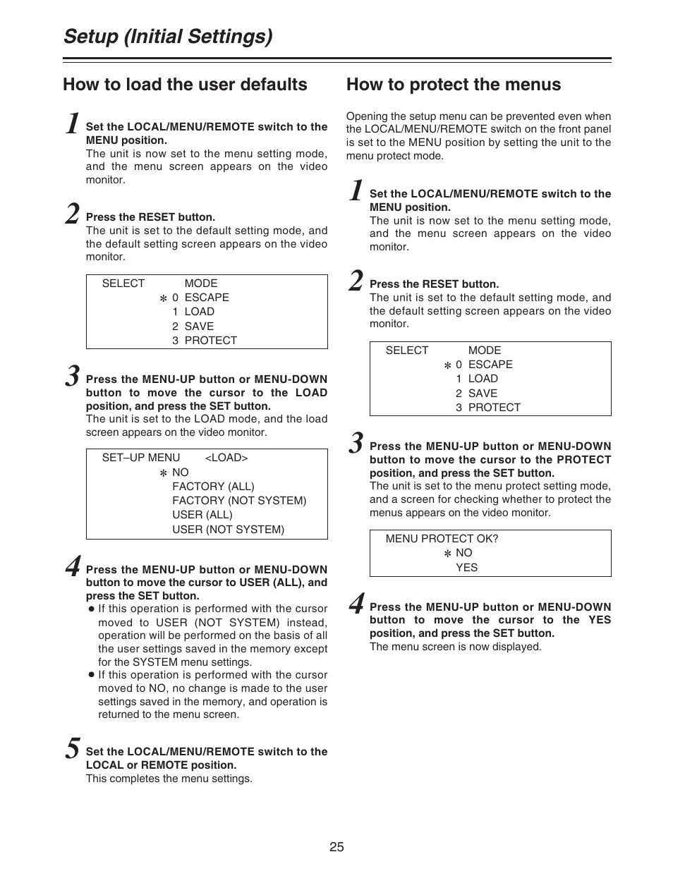 Setup (initial settings) | Panasonic AJ- DCP User Manual | Page 25 / 44