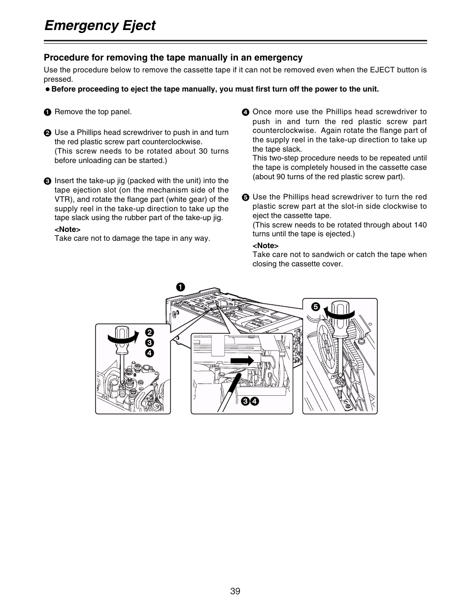 Emergency eject | Panasonic AJ- DCP User Manual | Page 39 / 44