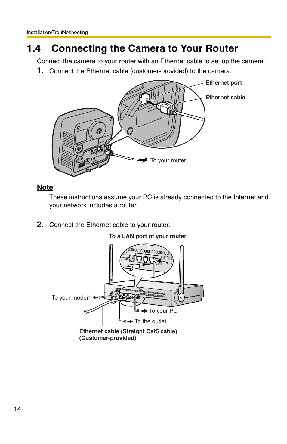 4 connecting the camera to your router, Ge 14 | Panasonic BB-HCM331 User Manual | Page 14 / 64