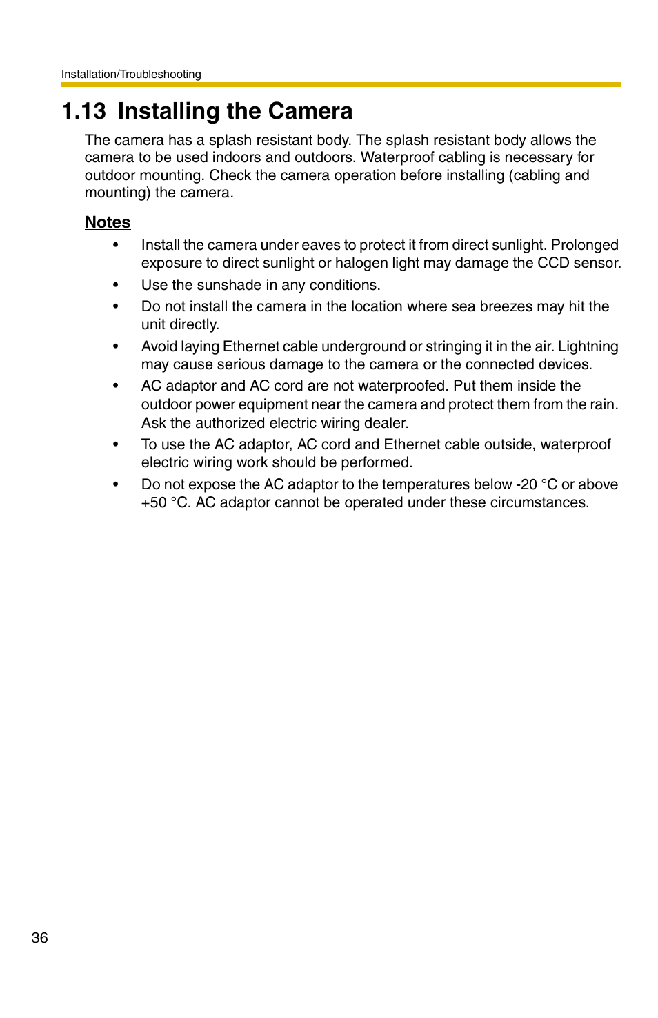 13 installing the camera | Panasonic BB-HCM331 User Manual | Page 36 / 64
