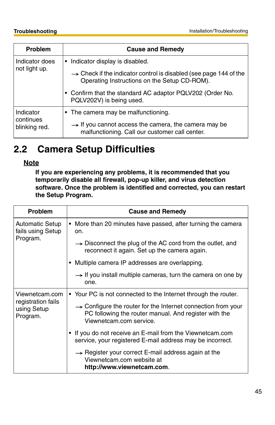 2 camera setup difficulties | Panasonic BB-HCM331 User Manual | Page 45 / 64