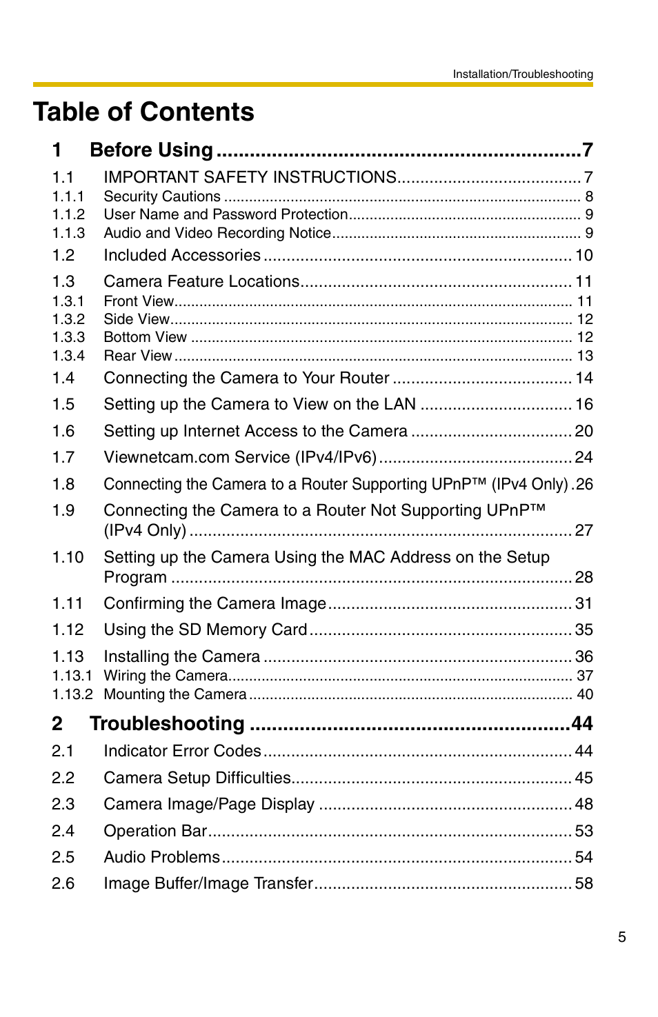 Panasonic BB-HCM331 User Manual | Page 5 / 64
